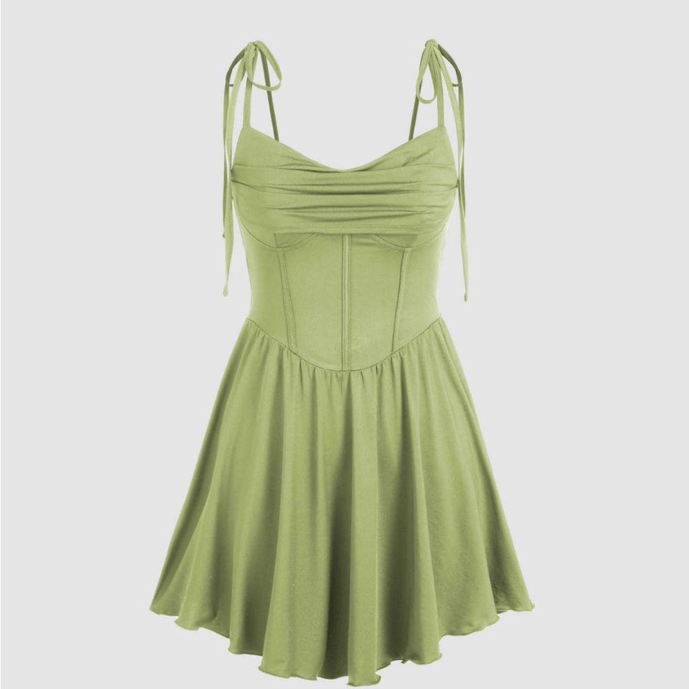 COWL NECK CORSET KNOTTED RUFFLE MINI DRESS